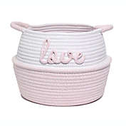 Taylor Madison Designs&reg; Love Small Coil Rope Round Tote Bin in White/Pink