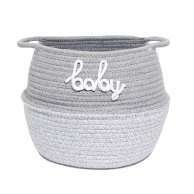 Taylor Madison Designs&reg; Baby Small Coil Rope Round Tote Bin in White/Grey. View a larger version of this product image.