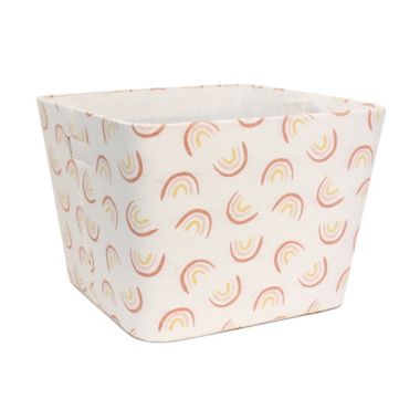 Taylor Madison Designs&reg; Rainbows Medium Square Fabric Tote Bin in Ivory/Sienna/Pink. View a larger version of this product image.