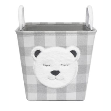 Taylor Madison Designs&reg; Bear Small Square Fabric Tote Bin in Grey/White. View a larger version of this product image.