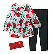 Honest&reg; 3-Piece Holiday Floral Organic Cotton Tunic, Legging, and Headband Set in Red/Black