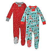 Honest&reg; Size 24M 2-Pack Organic Cotton Snug-Fit Footed Christmas Pajamas in Red/Aqua