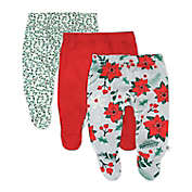 Honest&reg; 3-Pack Holiday Floral Organic Cotton Footed Harem Pants in Red/Green