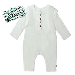 Honest® 2-Piece Organic Cotton Flutter Sleeve Coverall and Headband Set in Ivory