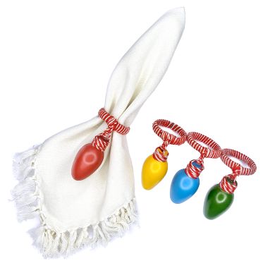 H for Happy&trade; Christmas Light Bulb Napkin Rings (Set of 4). View a larger version of this product image.
