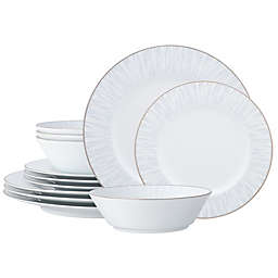 Noritake® Glacier Platinum 12-Piece Dinnerware Set in White/Blue (Set of 4)