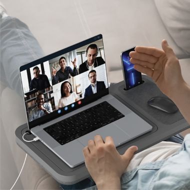 Sharper Image&reg; Laptop Storage Desk with Qi Charging in Grey. View a larger version of this product image.