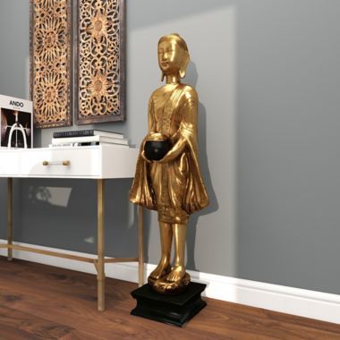 Ridge Road D&eacute;cor Standing Buddha Statue in Gold. View a larger version of this product image.