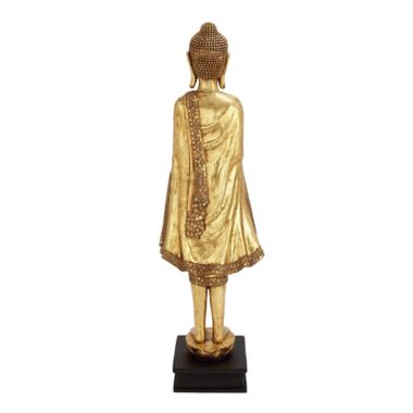 Ridge Road D&eacute;cor Standing Buddha Statue in Gold. View a larger version of this product image.