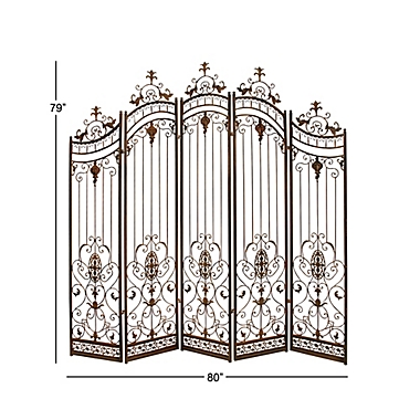 Ridge Road D&eacute;cor Eclectic 5-Panel Metal Room Divider Screen in Brown. View a larger version of this product image.