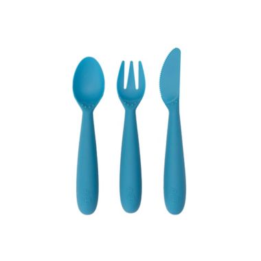 ezpz&trade; 3-Pack Happy Utensils Set in Blue. View a larger version of this product image.