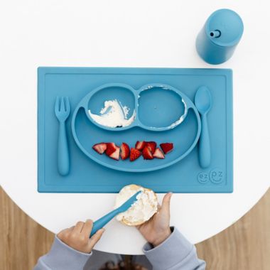 ezpz&trade; 3-Pack Happy Utensils Set in Blue. View a larger version of this product image.