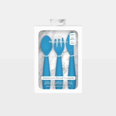 ezpz&trade; 3-Pack Happy Utensils Set in Blue. View a larger version of this product image.