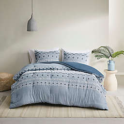 INK+IVY Dora 3-Piece Organic Cotton Chambray Full/Queen Comforter Set in Blue