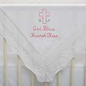 God Bless Embroidered Baby Christening Blanket in White