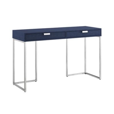 Nicole Miller Taha 2-Drawer Console Table In Navy Faux Shagreen/chrome Navy/chrome