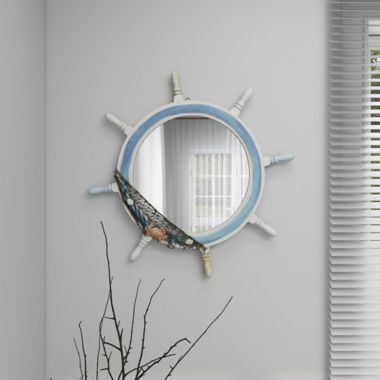 Ridge Road Decor 24-Inch Round Ship Wheel Wall Mirror. View a larger version of this product image.