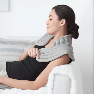 Sharper Image&reg; Aromatherapy Heated Neck and Shoulder Wrap in Grey. View a larger version of this product image.