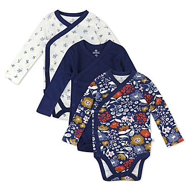 Honest&reg; 3-Pack Long Sleeve Side Snap Bodysuits in Navy/Ivory. View a larger version of this product image.