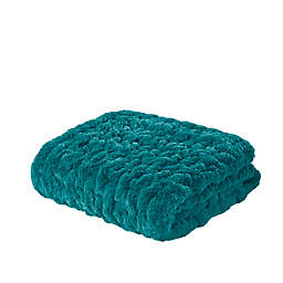 Madison Park Ruched Faux Fur Throw Blanket in Teal