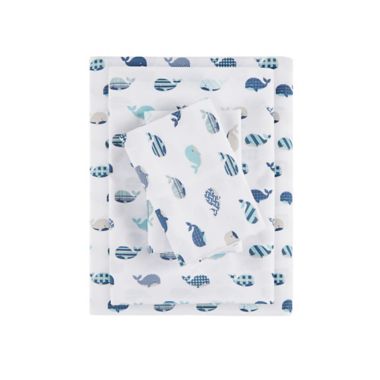 Mi Zone Whales Microfiber Twin Sheet Set in Blue. View a larger version of this product image.