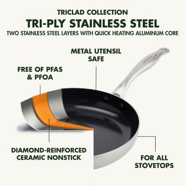 GreenPan&trade; Tri-Clad Nonstick Stainless Steel 10-Piece Cookware Set. View a larger version of this product image.