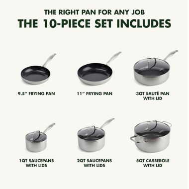 GreenPan&trade; Tri-Clad Nonstick Stainless Steel 10-Piece Cookware Set. View a larger version of this product image.