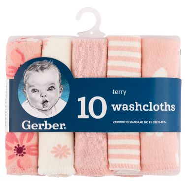 Gerber&reg; 10-Pack Little Animals Terry Cotton Washcloths in Pink. View a larger version of this product image.