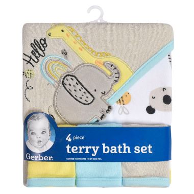 Gerber&reg; 4-Piece Bear Hooded Towel and Washcloths Set in Blue. View a larger version of this product image.