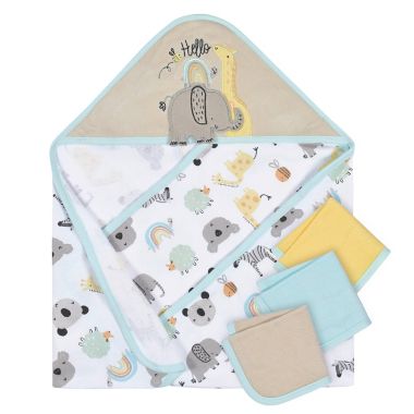 Gerber&reg; 4-Piece Bear Hooded Towel and Washcloths Set in Blue. View a larger version of this product image.