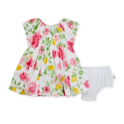 Burt&#39;s Bees Baby&reg; Size 3-6M 2-Piece Lemon Floral Organic Cotton Dress and Diaper Cover Set