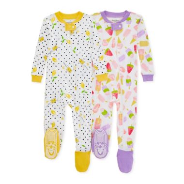 Burt's Bees Baby&reg; Size 24M 2-Pack Lemonade Stand Organic Cotton Footed Pajamas in White. View a larger version of this product image.
