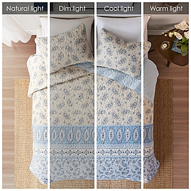 Madison Park&reg; April 3-Piece Reversible Cotton King/California King Coverlet Set in Blue/Taupe. View a larger version of this product image.