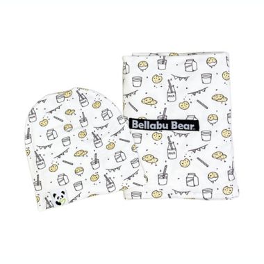 Bellabu Bear Cookie Swaddle and Beanie Set in White. View a larger version of this product image.