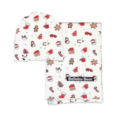 Bellabu Bear Christmas Cookies Swaddle and Beanie Set. View a larger version of this product image.