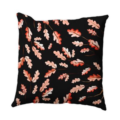 E By Design Wild Oak Leaves Square Throw Pillow in Black