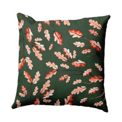 E By Design Wild Oak Leaves Square Throw Pillow in Dark Green