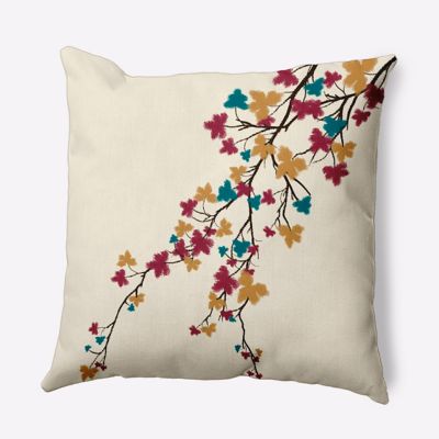 Maple Hues Flower Print Square Throw Pillow in Teal