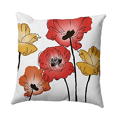 Poppies Floral Print Square Throw Pillow in Orange. View a larger version of this product image.