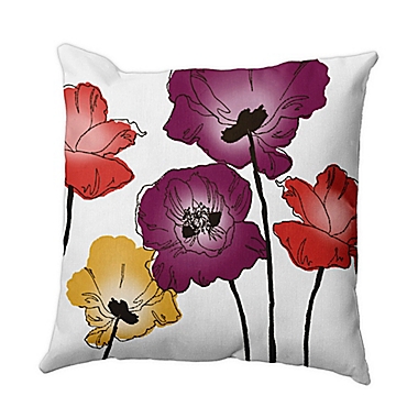 Poppies Floral Print Square Throw Pillow in Purple. View a larger version of this product image.