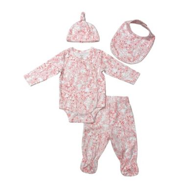 ever &amp; ever&trade; Preemie 4-Piece Bodysuit, Pant, Hat, and Bib Set in White/Rose. View a larger version of this product image.