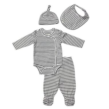 ever &amp; ever&trade; 4-Piece Bodysuit, Pant, Hat, and Bib Set in White/Navy. View a larger version of this product image.