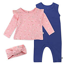 The Honest Company® 3-Piece Coverall, T-Shirt, and Headband Set in Navy/Pink