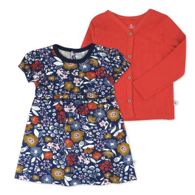 Honest&reg; 2-Piece Party Dress and Cardigan Set in Navy/Copper