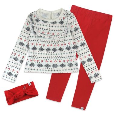 Honest&reg; Size 2T 3-Piece Fair Isle Organic Cotton Top, Legging, and Headband Set in Ivory. View a larger version of this product image.