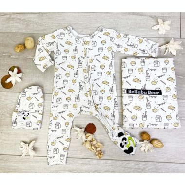 Bellabu Bear Cookie Swaddle and Beanie Set in White. View a larger version of this product image.