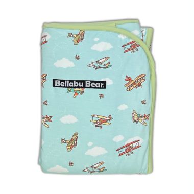 Bellabu Bear Vintage Airplanes Baby Blanket in Blue. View a larger version of this product image.