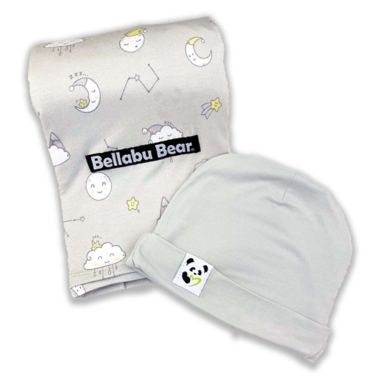 Bellabu Bear Constellation Grey Swaddle and Beanie Set in Grey. View a larger version of this product image.