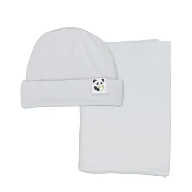 Bellabu Bear Swaddle and Beanie Set in Cloud Grey. View a larger version of this product image.