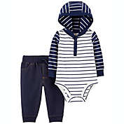 carter&#39;s&reg; 2-Piece Striped Hooded Bodysuit and Pant Set in Blue